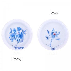 Blue and White Porcelain Cup Set-2PCS-Underglaze Red-Lotus and Peony