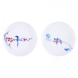 Blue and White Porcelain Cup Set-2PCS-Underglaze Red-Lovely Birds