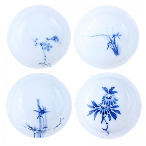 Blue and White Porcelain Cup Set-4PCS-Plum blossoms,Orchid,Bamboo and Chrysanthemum-A