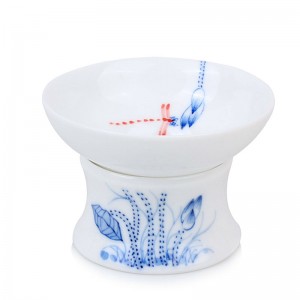 Blue and White Porcelain Tea Strainer-Underglaze Red-Dragonfly on Lotus