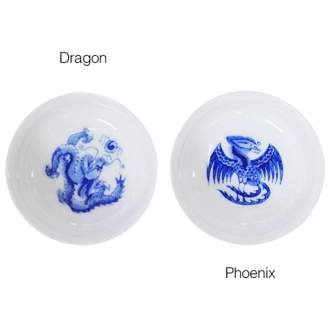 Blue and White Porcelain Cup Set-2PCS-Dragon and Phoenix