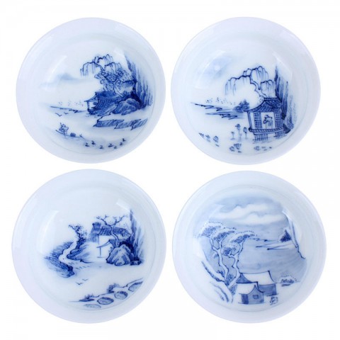 Blue and White Porcelain Cup Set-4PCS-The Four Seasons