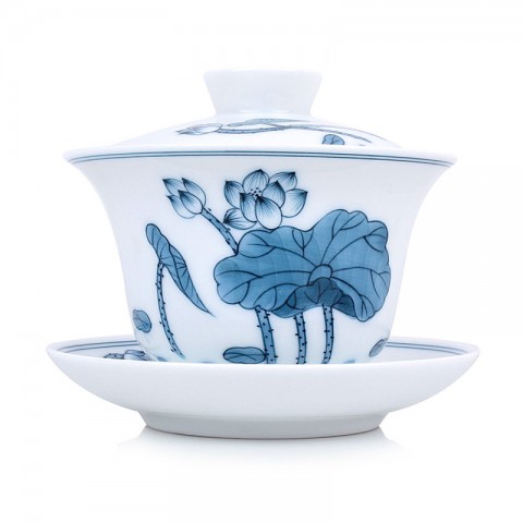 Blue and White Porcelain Gaiwan-Ancient Style Lotus
