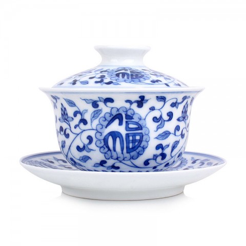 Blue and White Porcelain Gaiwan-Embraced by Good Fortune