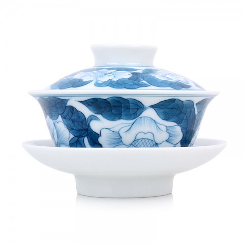 Blue and White Porcelain Gaiwan-Hibiscus Glory