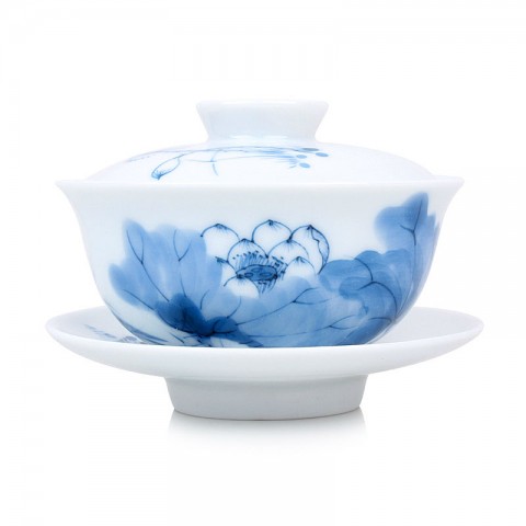 Blue and White Porcelain Gaiwan-Lotus In Cup
