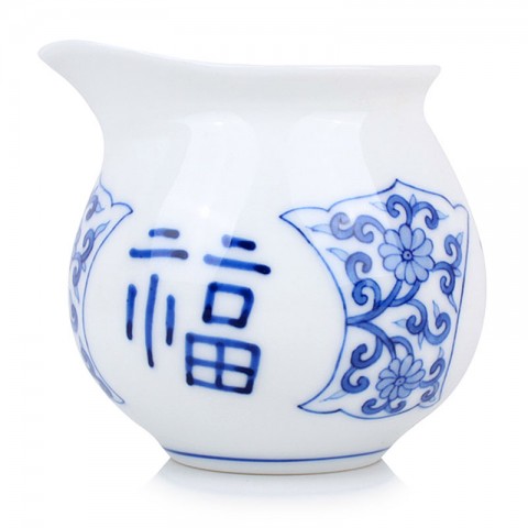 Blue and White Porcelain Serving Pitcher-Embraced by Good Fortune