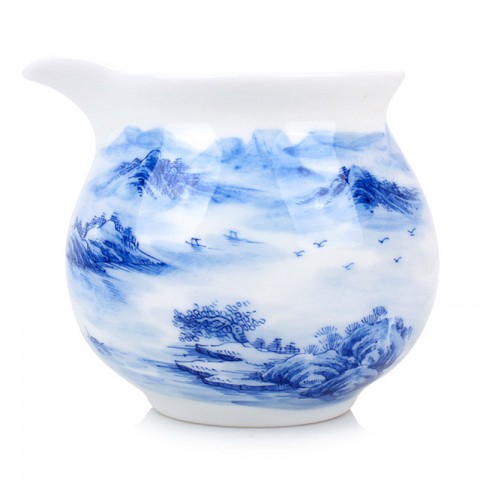 Blue and White Porcelain Serving Pitcher-High Mountains with Deeply Gorges 