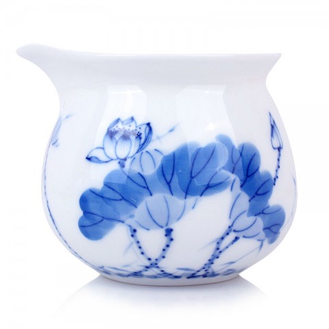 Blue and White Porcelain Serving Pitcher-Likes Lotus Saying-A