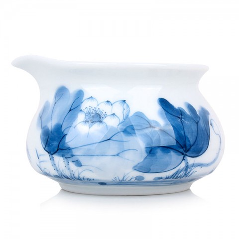 Blue and White Porcelain Serving Pitcher-Lotus In Cup