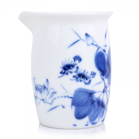 Blue and White Porcelain Serving Pitcher-Mandarin Fish in Lotus Pond