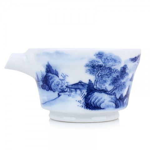 Blue and White Porcelain Serving Pitcher-Ancient Temple in the Dense Forests of the High Mountain-B