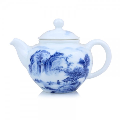 Blue and White Porcelain Tea Pot-Hills on the River