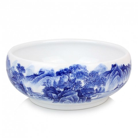 Blue and White Porcelain Water Bowl-Hills on the River