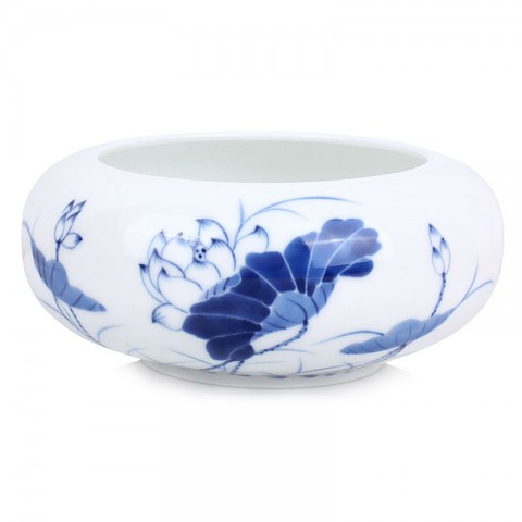 Blue and White Porcelain Water Bowl-Lotus in Full Bloom