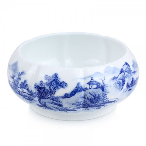 Blue and White Porcelain Water Bowl-Pavilion on the Hill