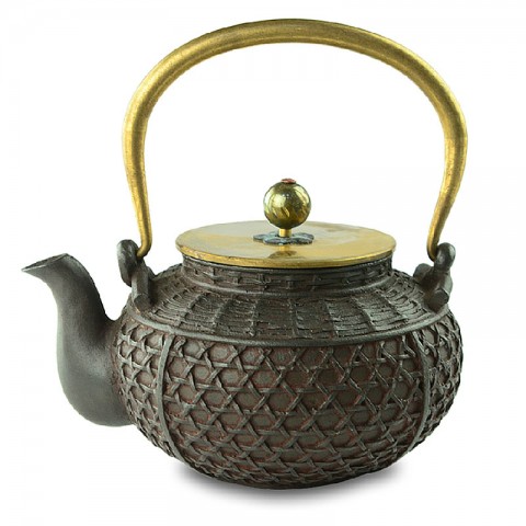 Cast Iron Kettle with Copper Lid, Handle and Knob-High-temperature Oxidation-Basket-Antique Finish