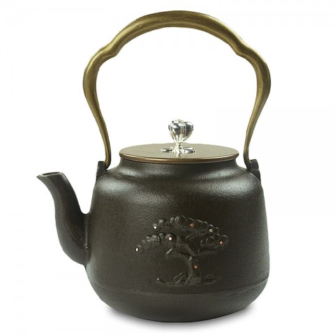 Cast Iron Kettle with Copper Lid, Handle and Silver Knob-High-temperature Oxidation-Bonsai