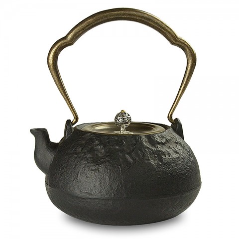 Cast Iron Kettle with Copper Lid, Handle and Silver Knob-High-temperature Oxidation-Crab