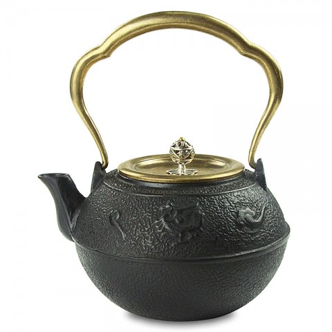 Cast Iron Kettle with Copper Lid, Handle and Silver Knob-High-temperature Oxidation-Rosefinch