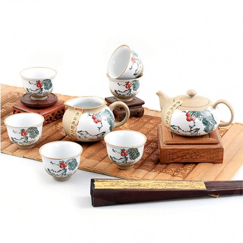 Mr.Zhang-Blue and White Pottery Tea Pot Set-Farmyard-8 Items/Set