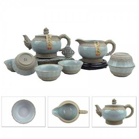 Mr.Zhang-Imperial Jade Glaze Pottery Tea Set-Dragon Wall-8 Items/Set