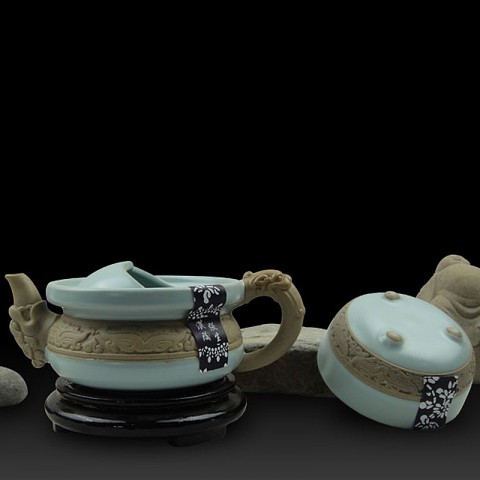 Mr.Zhang-Ru Kiln Quick Tea Set-Flood Dragon-Sky Cyan