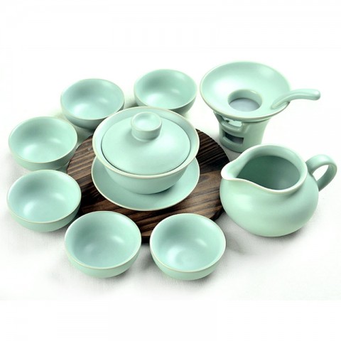 Ru Kiln Porcelain Gaiwan Tea Set-Mellow-Sky Cyan-10 Items/Set