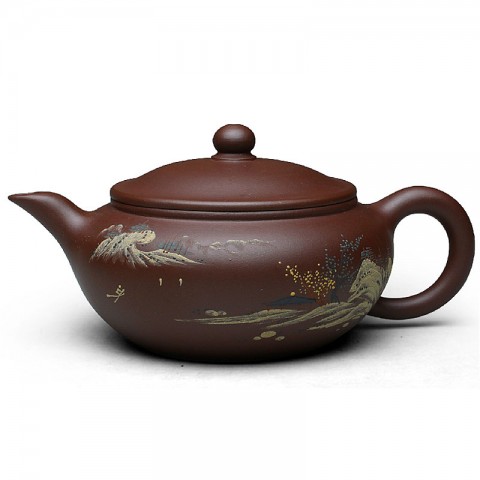 Zi Sha-Purple Clay Tea Pot-250ML-Slip Decoration-Empty Valley Orchid