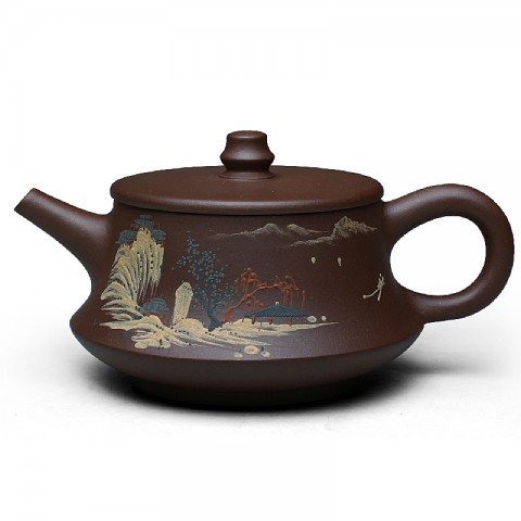 Zi Sha-Purple Clay Tea Pot-250ML-Slip Decoration-Mountain Spring