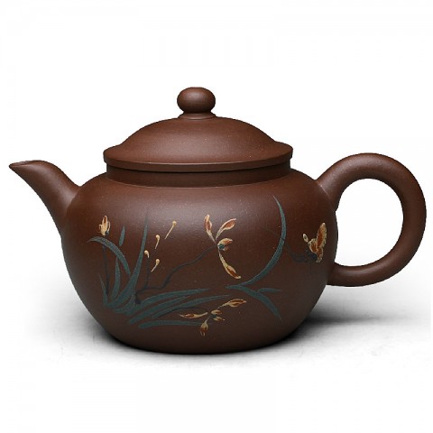 Zi Sha-Purple Clay Tea Pot-260ML-Slip Decoration-Orchid
