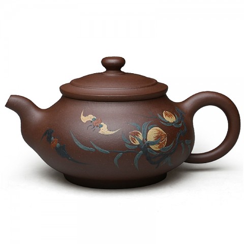 Zi Sha-Purple Clay Tea Pot-260ML-Slip Decoration-Peach