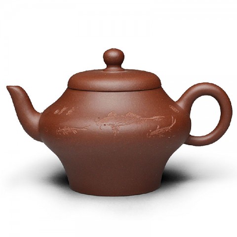 Zi Sha-Qing Shui(Pure) Clay Tea Pot-230ML-Koi Pond-Hand-carved