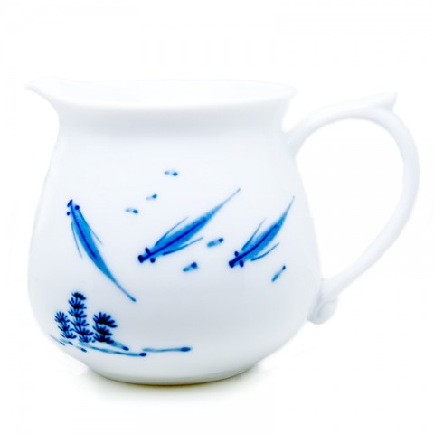 Blue and White Porcelain Serving Pitcher-Fishes Playing in Pond