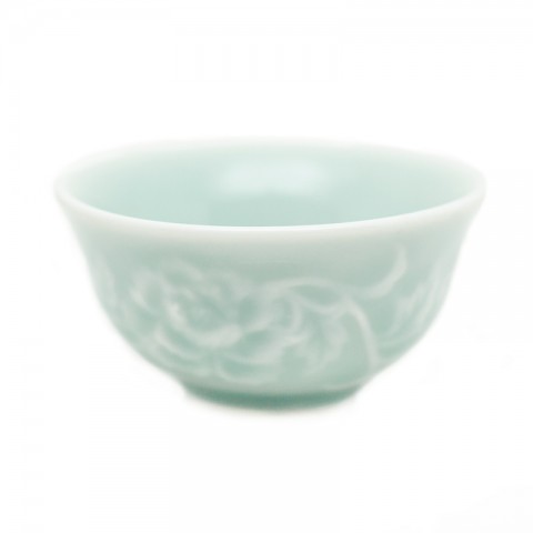 Celadon Porcelain Tea Cup-Peony Vine