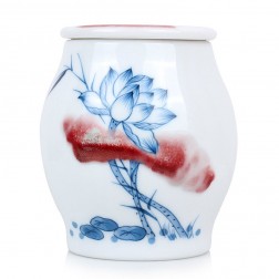Blue and White Porcelain Caddy-Underglaze Red-Ancient Style Lotus
