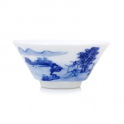 Blue and White Porcelain Cup-Face the Mountains and Rivers