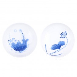 Blue and White Porcelain Cup Set-2PCS-Lotus-F