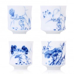 Blue and White Porcelain Cup Set-4PCS-Lotus-E