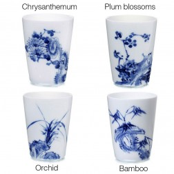 Blue and White Porcelain Cup Set-4PCS-Plum blossoms,Orchid,Bamboo and Chrysanthemum-D