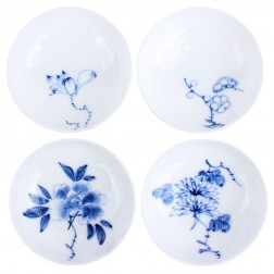 Blue and White Porcelain Cup Set-4PCS-Seasonal Flowers