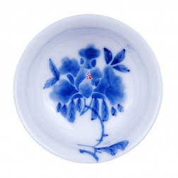 Blue and White Porcelain Cup-Underglaze Red-Peony