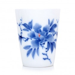 Blue and White Porcelain Cup-Underglaze Red-Peony-Tall