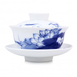 Blue and White Porcelain Gaiwan-Lotus Pond