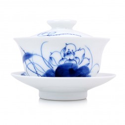 Blue and White Porcelain Gaiwan-Lotus in Full Bloom
