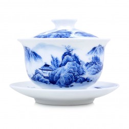 Blue and White Porcelain Gaiwan-The Beautiful Landscape