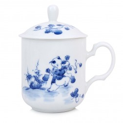 Blue and White Porcelain Mug with Cover-Childhood