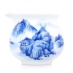 Blue and White Porcelain Serving Pitcher-Ancient Temple in the Dense Forests of the High Mountain-A