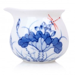 Blue and White Porcelain Serving Pitcher-Underglaze Red-Dragonfly on Lotus