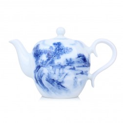 Blue and White Porcelain Tea Pot-Pavilion under the Shade of Tree
